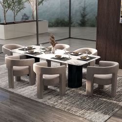 Set of 6 Modern Velvet Upholstered Dining Chair, Barrel Side Accent Armchair Vanity Chair with Armrests and Open-Back Kitchen Chair，GREY