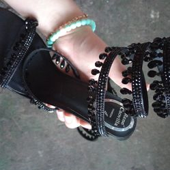 René Caovilla black crystal-embellished heels