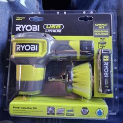 USB Lithium Compact Scrubber Kit with 2.0 Ah Battery, USB Charging Cord, and 2 in. Medium Bristle Brush