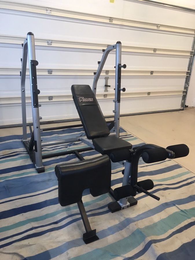 Cap Barbell XODUS weight bench and squat rack with weights