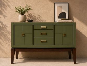 Modern Olive Green Mid Century Buffet / Console Cabinet