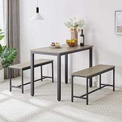 Dining Table Set, 3 Piece Bar Table Set with 2 Dining Benches, Kitchen Table Counter with Chairs, Kitchen Breakfast Table, Table and Chairs Set of 3 f