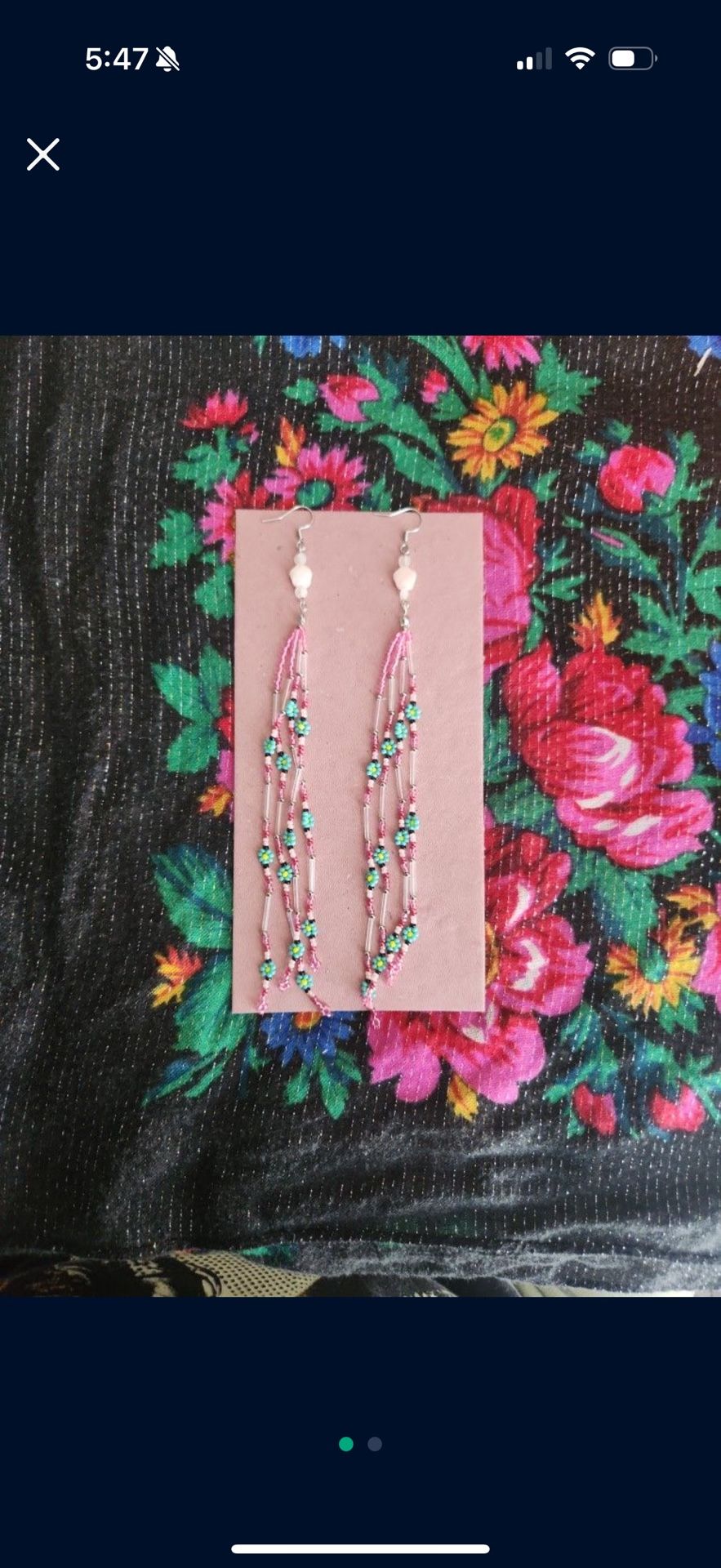 Pink / Turquoise Flower Bead Earrings