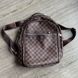 Louis Vuitton Jake Backpack Damier Ebene Canvas Leather Trim Red Interior 