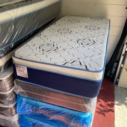 Twin Size Mattress Pillow Top 14 Inches Excellent Comfort New From Factory With it’s Plastic Available in All Size Delivery Same Day
