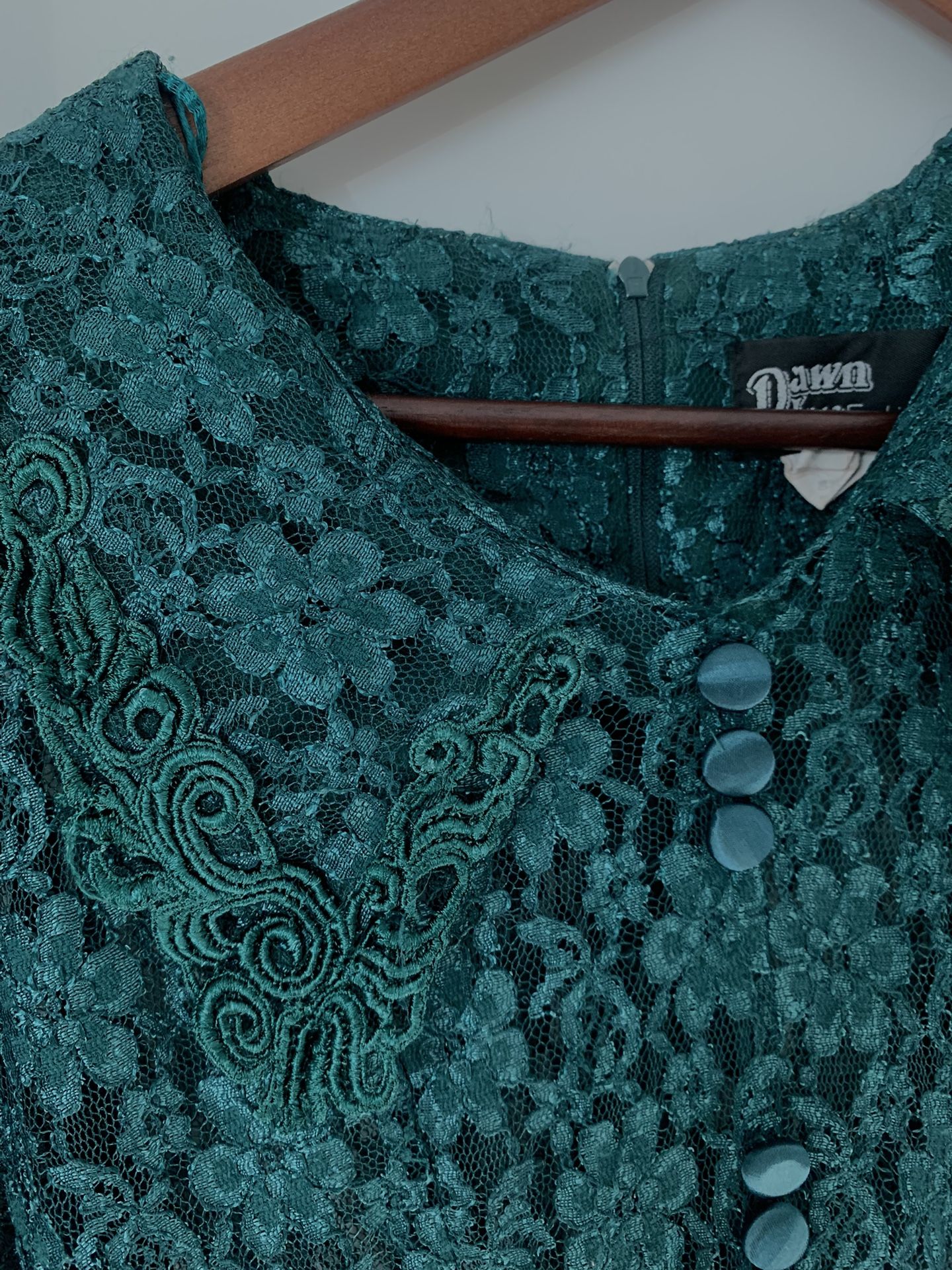 Vintage 70s Corset See Through Lace Dress With Collared Top In Forest Green By Dawn Joy Vintage 70s Corset See Through Lace Dress With Collared Top In Forest Green By Dawn Joy