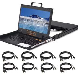 8 Port HDMI Rack Mount KVM Console 17 Inch 1080P with KVM Cables, Standard 1U Height KVM Switch Drawer+ Rackmount Monitor+ Keyboard+Touchpad, OSD/Hotk