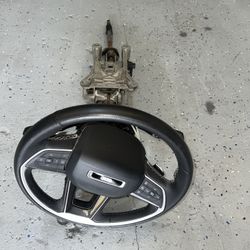 21-23 Grand Cherokee WL Black Leather Driver Column Steering Wheel W/ Switches 