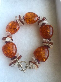 Baltic Amber ,Garnet beads & citrine chips bracelet fits up size 7