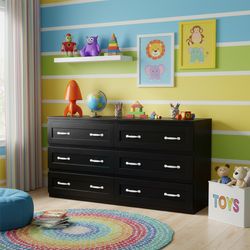 Homy Casa Free Shipping Modern Black 6-Drawer Dresser – Sleek Storage Cabinet for Kids Room, Bedroom, Living Room