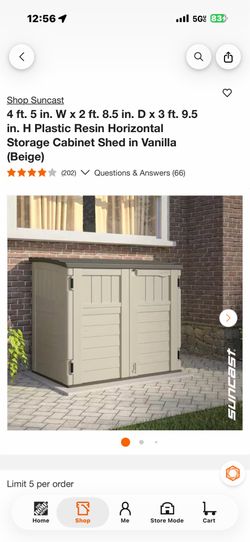 Shop Suncast 4 ft. 5 in. W x 2 ft. 8.5 in. D x 3 ft. 9.5 in. H Plastic Resin Horizontal Storage Cabinet Shed in Vanilla (Beige)