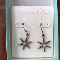 Sterling  Silver Moonstone  Dangle Earrings  Signed