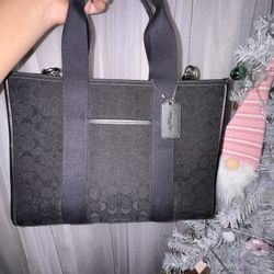 Coach black leather tote bag 