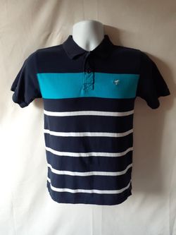 Wrangler boys navy/white stripe polo shirt size L (12-13)