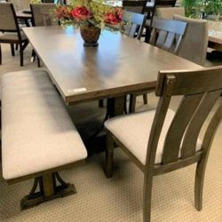 Quincy  6 Pcs Dining Room Set Dining Table 4 Chairs and Bench 