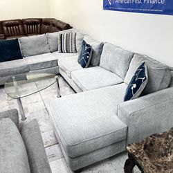Light Blue Fabric Sectional With Chaise 