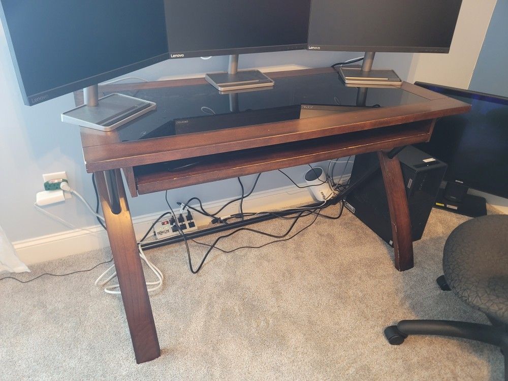 Office Desk Wood Metal Glass Top