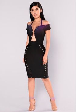 WOW Couture Black Studded Bodycon Midi Dress/ Size S