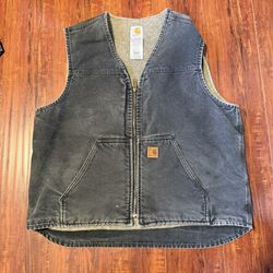 Carhartt Men's Vest Sz XL BLK Faded Distressed RN14806 Vtg Fleece Lined Read Blw 