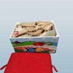 Authentic Thomas And Friends Rare Wood Toy Box And Train Tracks