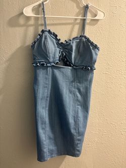 Denim Mini Dress with Ruffle Detail