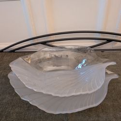 Leaf Shape Glass Platter And Bowl Set