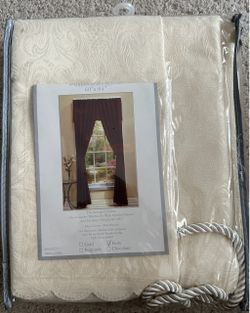 New Complete Window Curtain Set with Attached Valance & Tiebacks (60" x 84") - Ivory