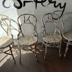 White Distressed Rod Iron Chairs