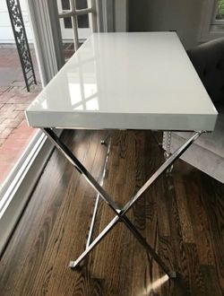 White glass, vanity, desk, entry hallway table