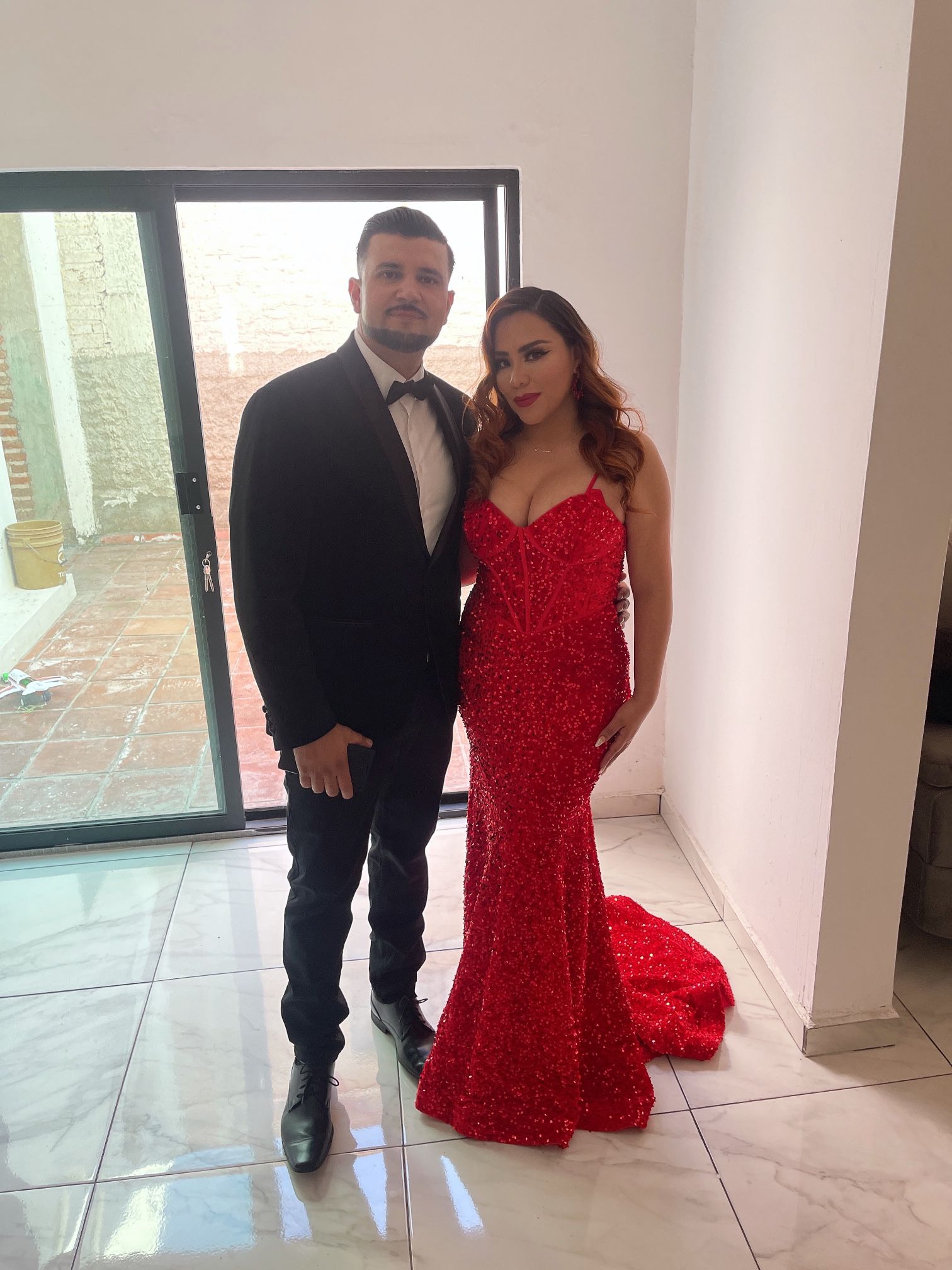 Red Sparkly Gown Corset Dress