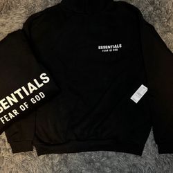 BLACK ESSENTIALS HOODIE WITH WHITE PRINT