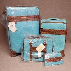 Samantha Brown 4-piece Aqua Camel Luggage Suitcase Travel Set
