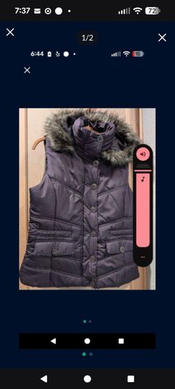 Women's Purple Puffer Vest with Faux Fur Hood