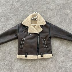 Faux Fur Leather Short Jacket Lapel Zipper Bomber 