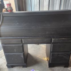 Black Roll-Top Desk with Drawers