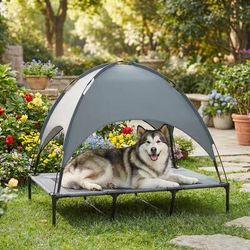 48" x 36" Elevated Portable Dog Cot Cooling Pet Bed with UV Protection Canopy - Gray