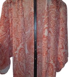 Forever 21 Beach Cover Size Small Medium Kimono Duster Cardigan Open Front Red Flowy Sheer Boho 