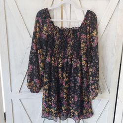 Dark Floral Long Sleeve Mini Dress