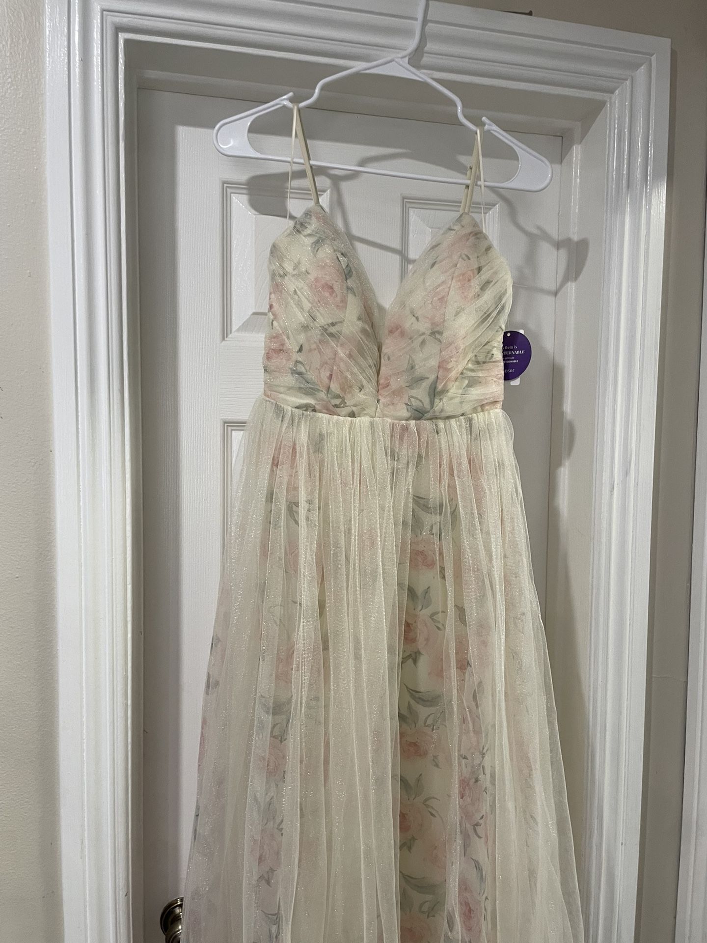 Beige Maxi Dress With Floral Fabric
