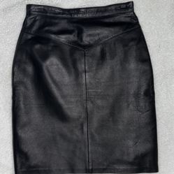 Black genuine leather pencil skirt