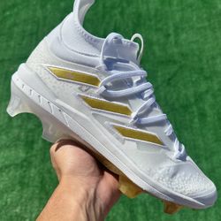 ADIDAS ADIZERO AFTERBURNER “WHITE / GOLD” MOLDED BASEBALL CLEATS (Size 10, Men’s)