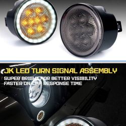 Smoked Turn Signals Lights with DRL Halo, LED Front Grill 2007-2018 Jeep