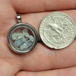 20mm Aquamarine Rough Pendant Stainless Steel 