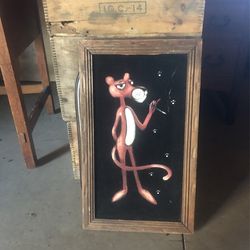 Vintage pink panther velvet painting