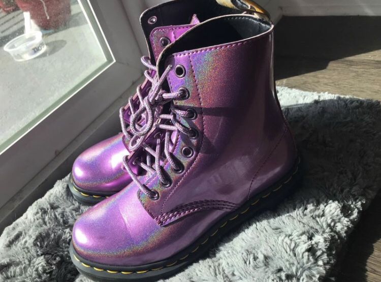 Doc Martens Vegan Leather 1460 Pascal Lace Up Boots in Iridescent Pink