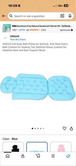 Full Body Bath Pillow for Bathtub, Soft Mesh Fabric Bath Cushion for Soaking Tub, Bathtub Pillows Cushion for Headrest Neck and Back Support (Blue