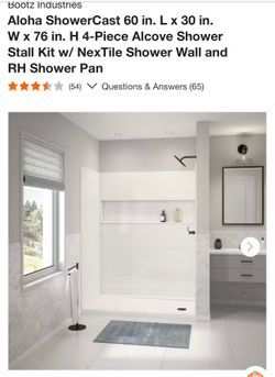 Aloha ShowerCast 60 in. L x 30 in. W x 76 in. H 4-Piece Alcove Shower Stall Kit w/ NexTile Shower Wall and RH Shower Pan
