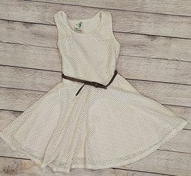 Girls Cream Flared Dress with Belt Size 5