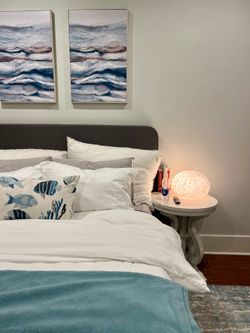 Queen Platform Bed Frame with Upholstered Headboard