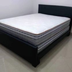 $390 Black Queen Bed Frame With Pillow Top Mattress And Boxspring Brand New Free Delivery Free Assembly 